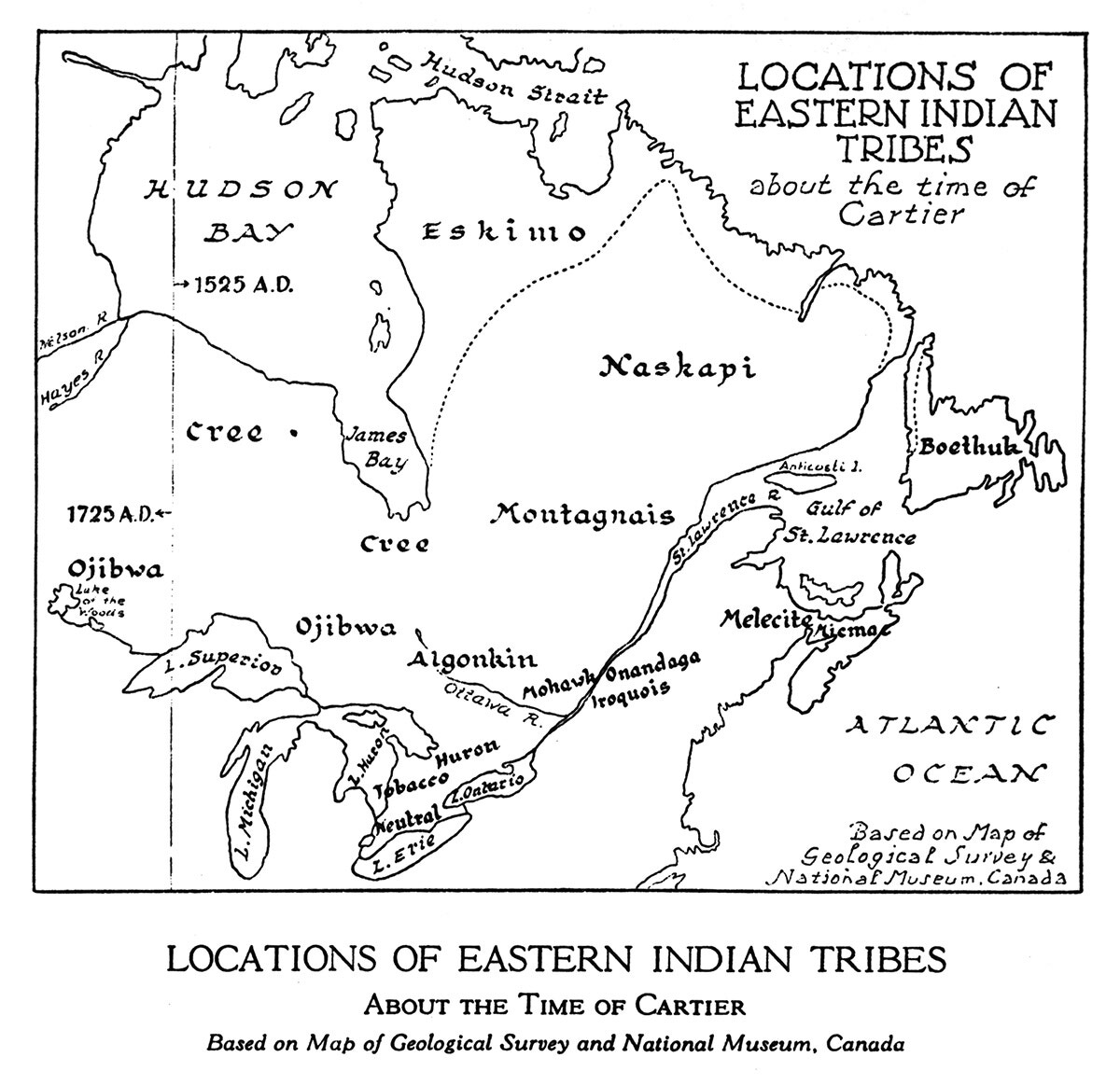 Map Showing Location of Eastern Indian Tribes