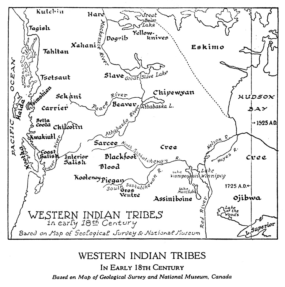 Map Showing Locations of Western Indian Tribes