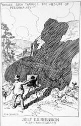 “Self Expression:  a Satironograph by C.W. Jefferys.”  In The Rebel, v. 4, no. 6, March 1920, p. 228 